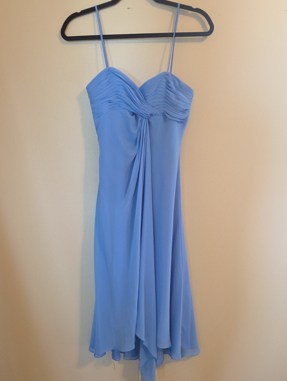 David's Bridal Sky Blue Strapless Spaghetti Chiffon Dress